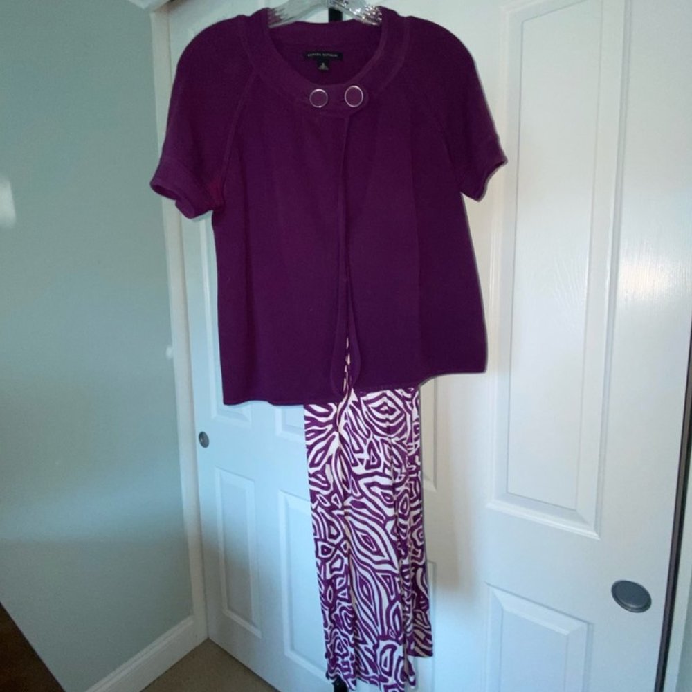 Banana Republic Purple/White V-neck Pleated dress with included top